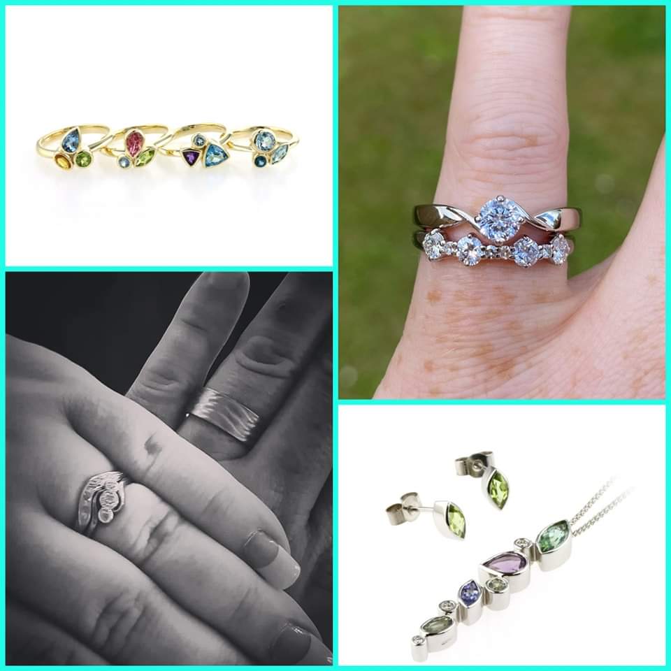 wedding ring and engagement ring with accessories from Amanda Claire Design